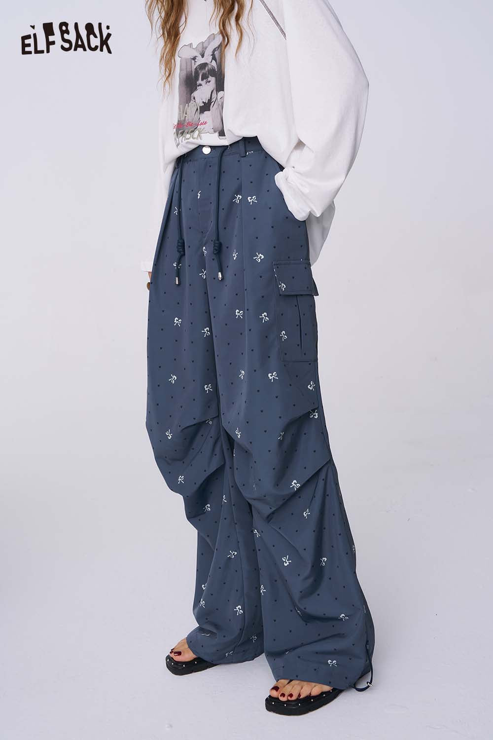 ELFSACK Design Bow Graphic Pocket Cargo Pants