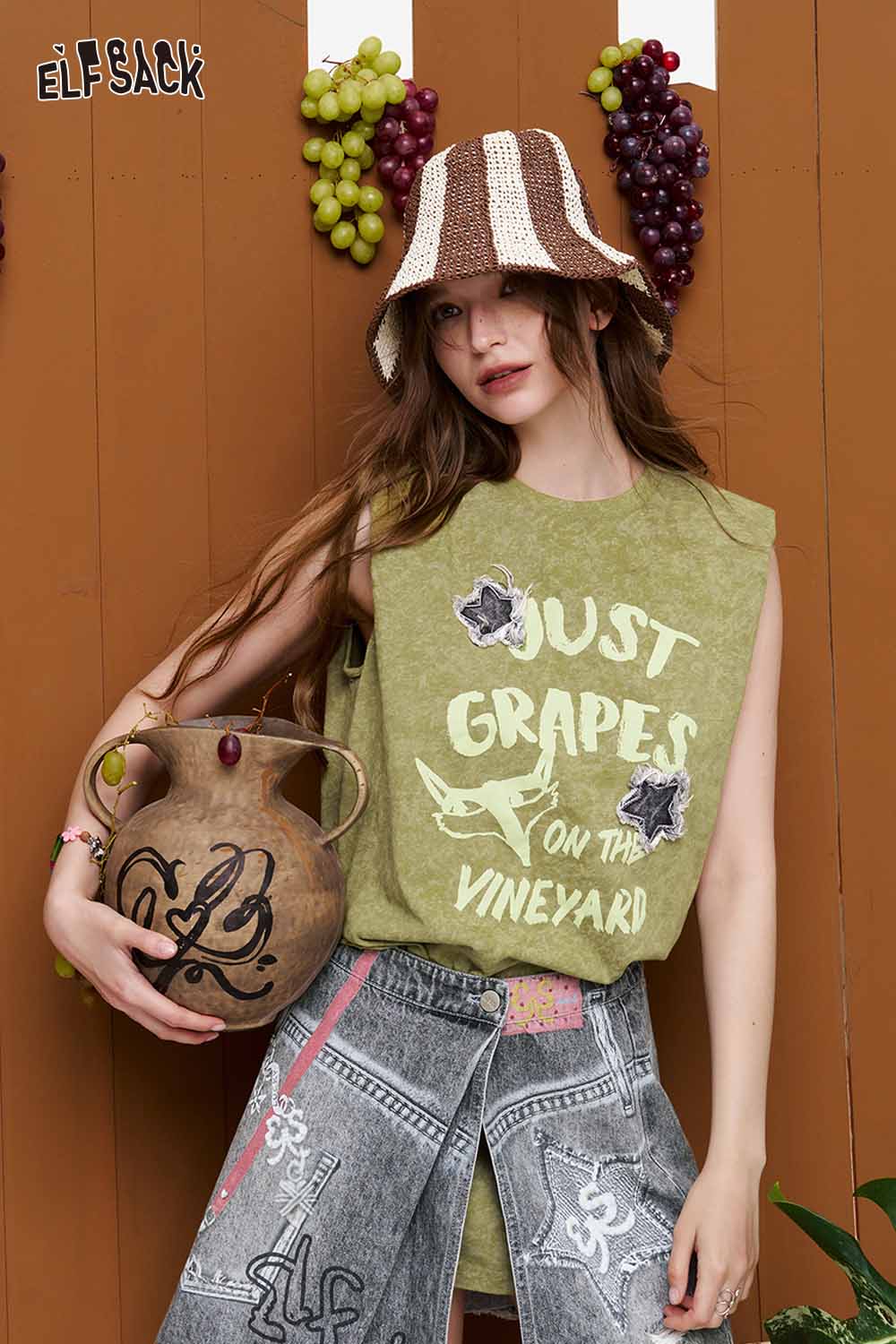 ELFSACK Detachable Denim Skort & Tank Top Set