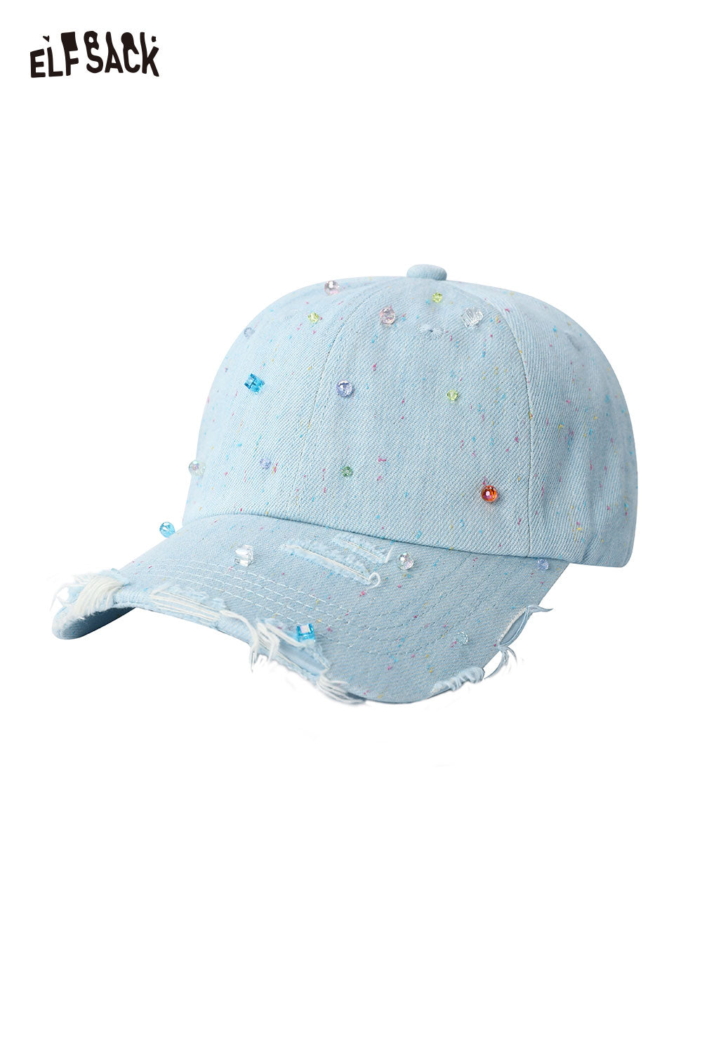 ELFSACK Distressed Denim Beaded Baseball Cap
