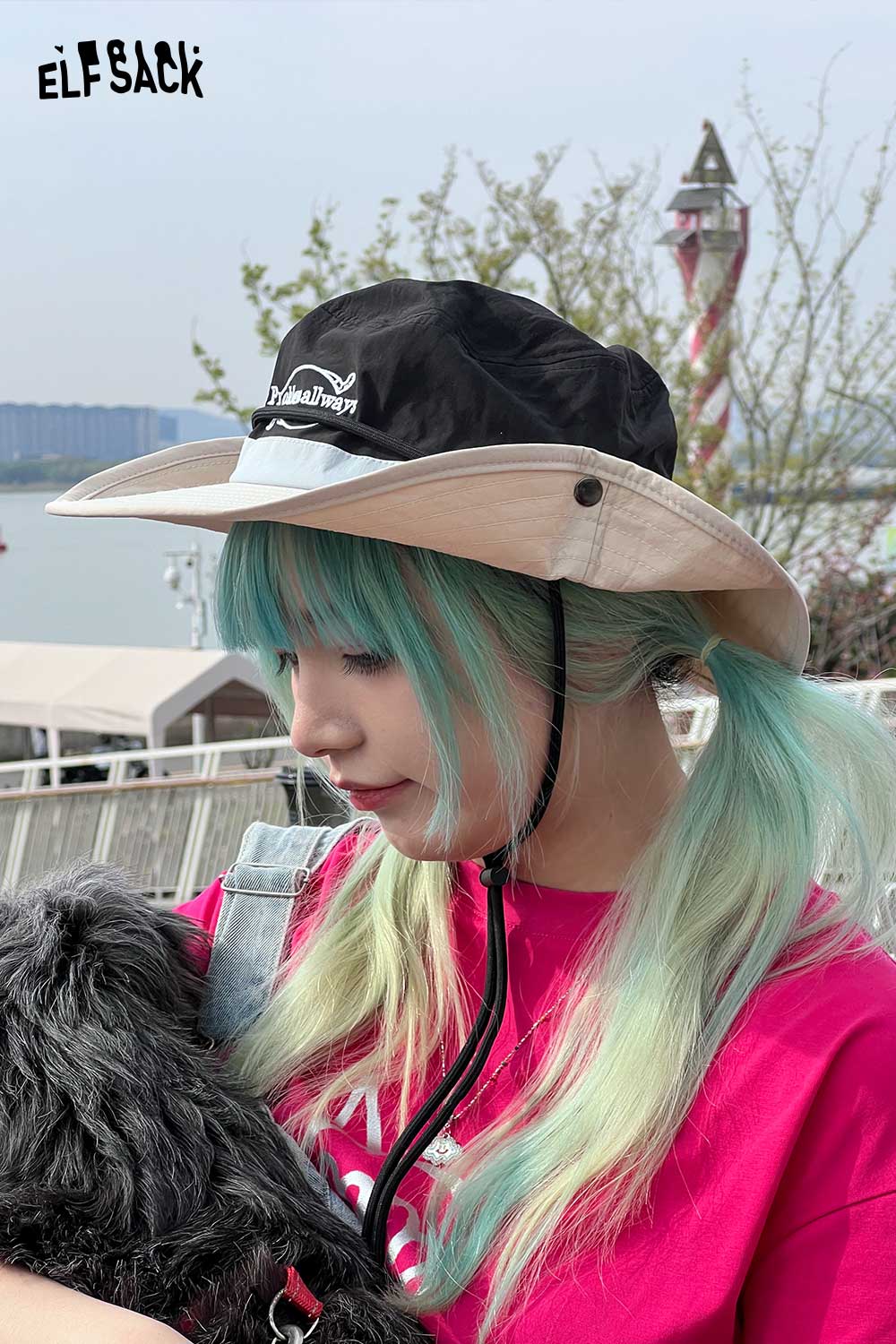 ELFSACK Dopamine Outdoor Climbing Hat Color Block Sun Protection Bucket Hat