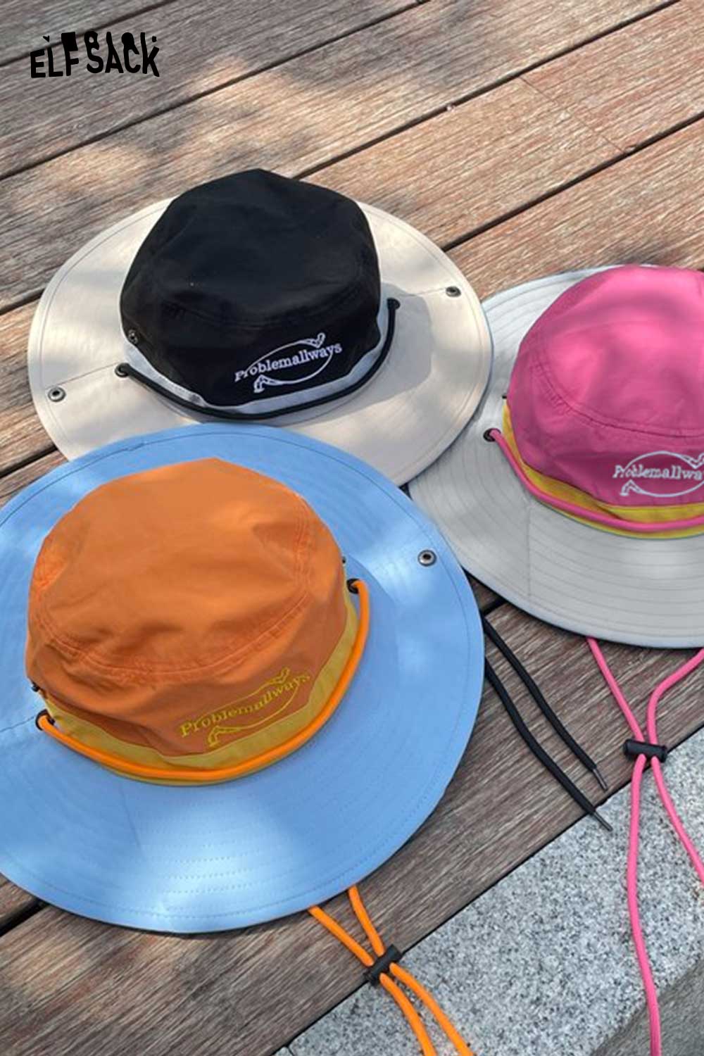ELFSACK Dopamine Outdoor Climbing Hat Color Block Sun Protection Bucket Hat