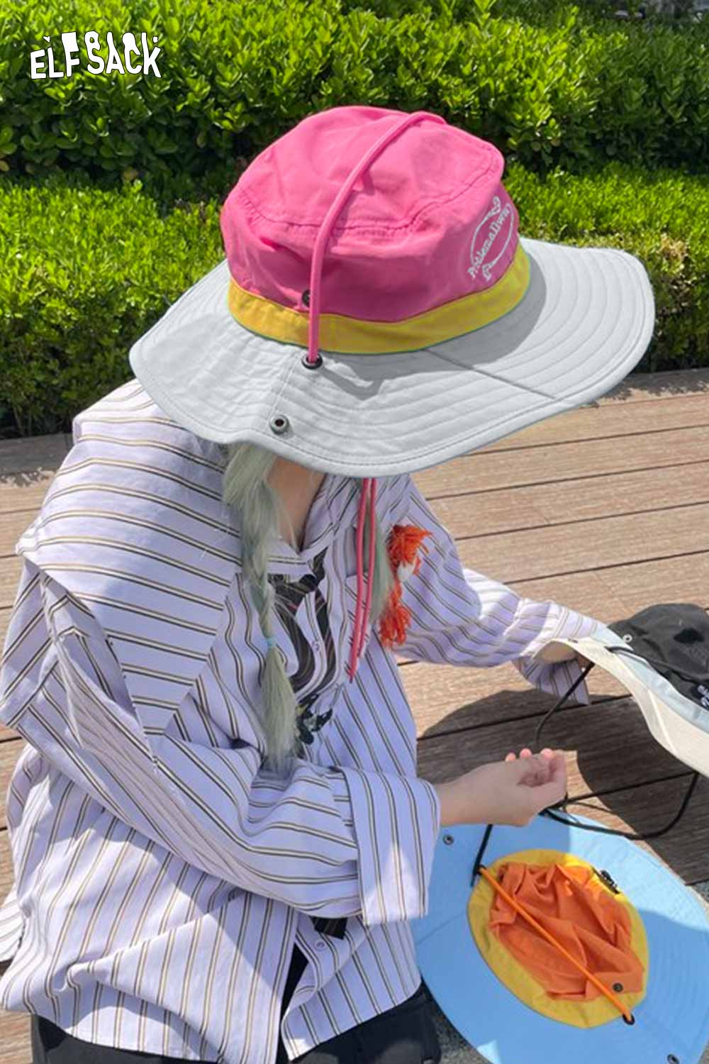 ELFSACK Dopamine Outdoor Climbing Hat Color Block Sun Protection Bucket Hat