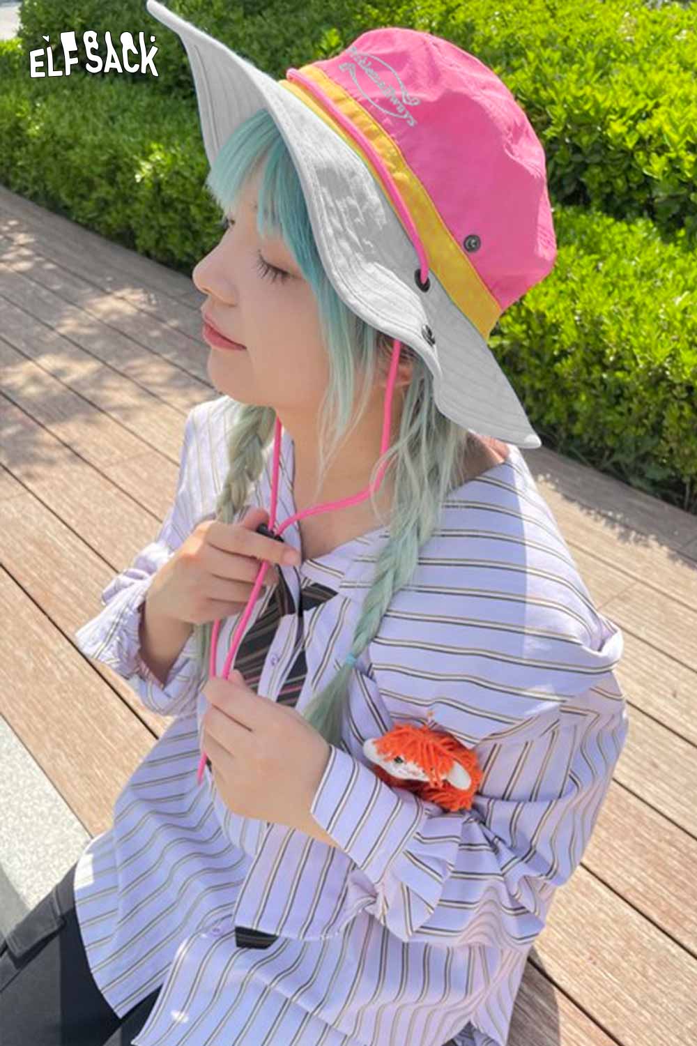 ELFSACK Dopamine Outdoor Climbing Hat Color Block Sun Protection Bucket Hat
