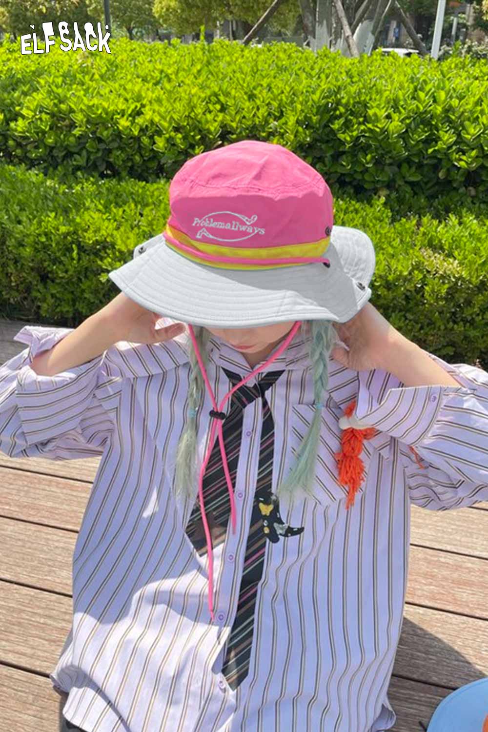 ELFSACK Dopamine Outdoor Climbing Hat Color Block Sun Protection Bucket Hat