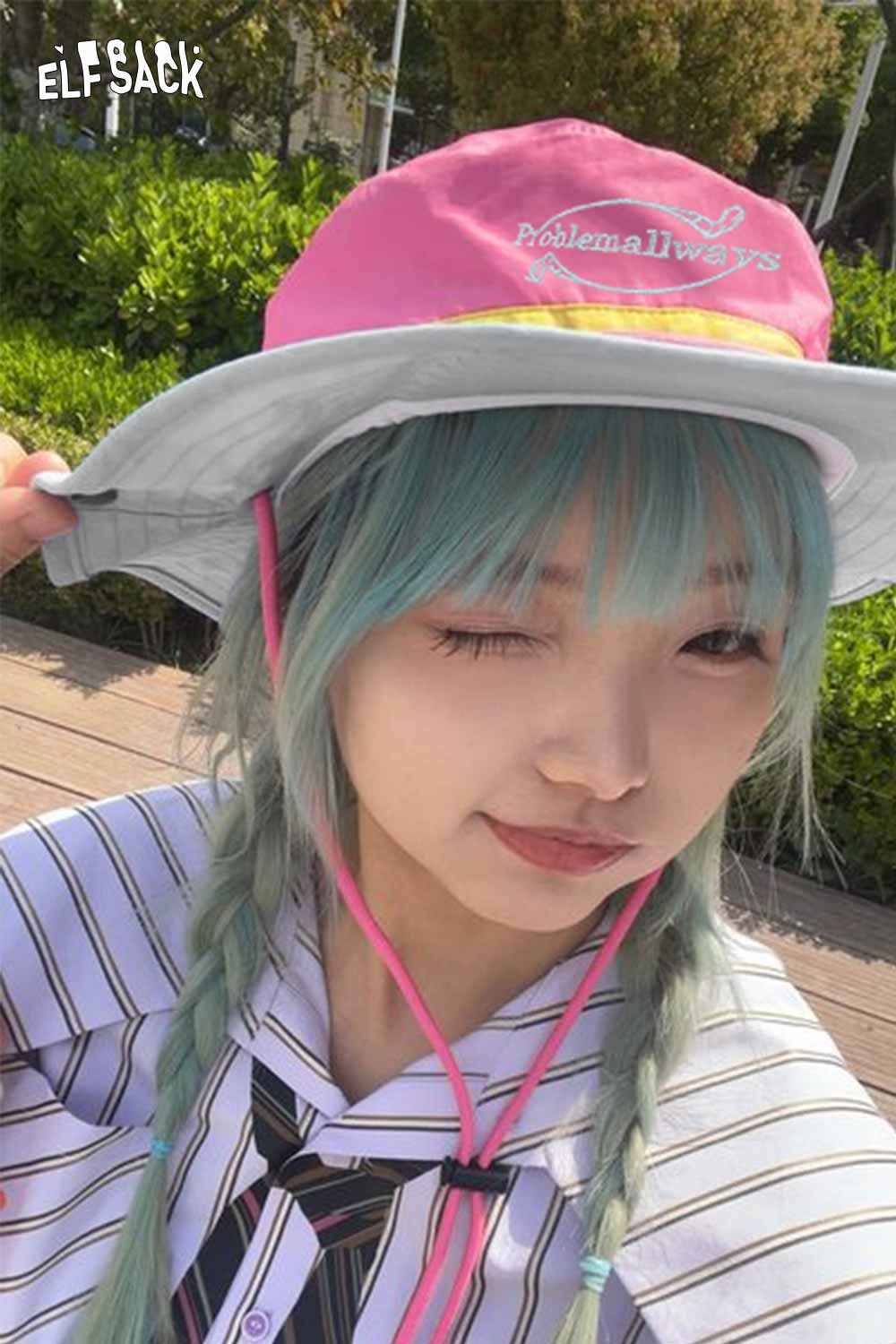 ELFSACK Dopamine Outdoor Climbing Hat Color Block Sun Protection Bucket Hat