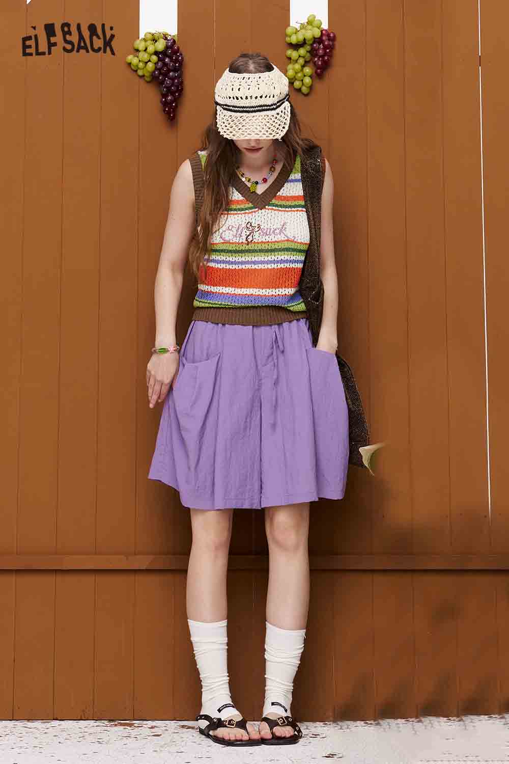 ELFSACK Drawstring Cargo Pocket Loose Shorts