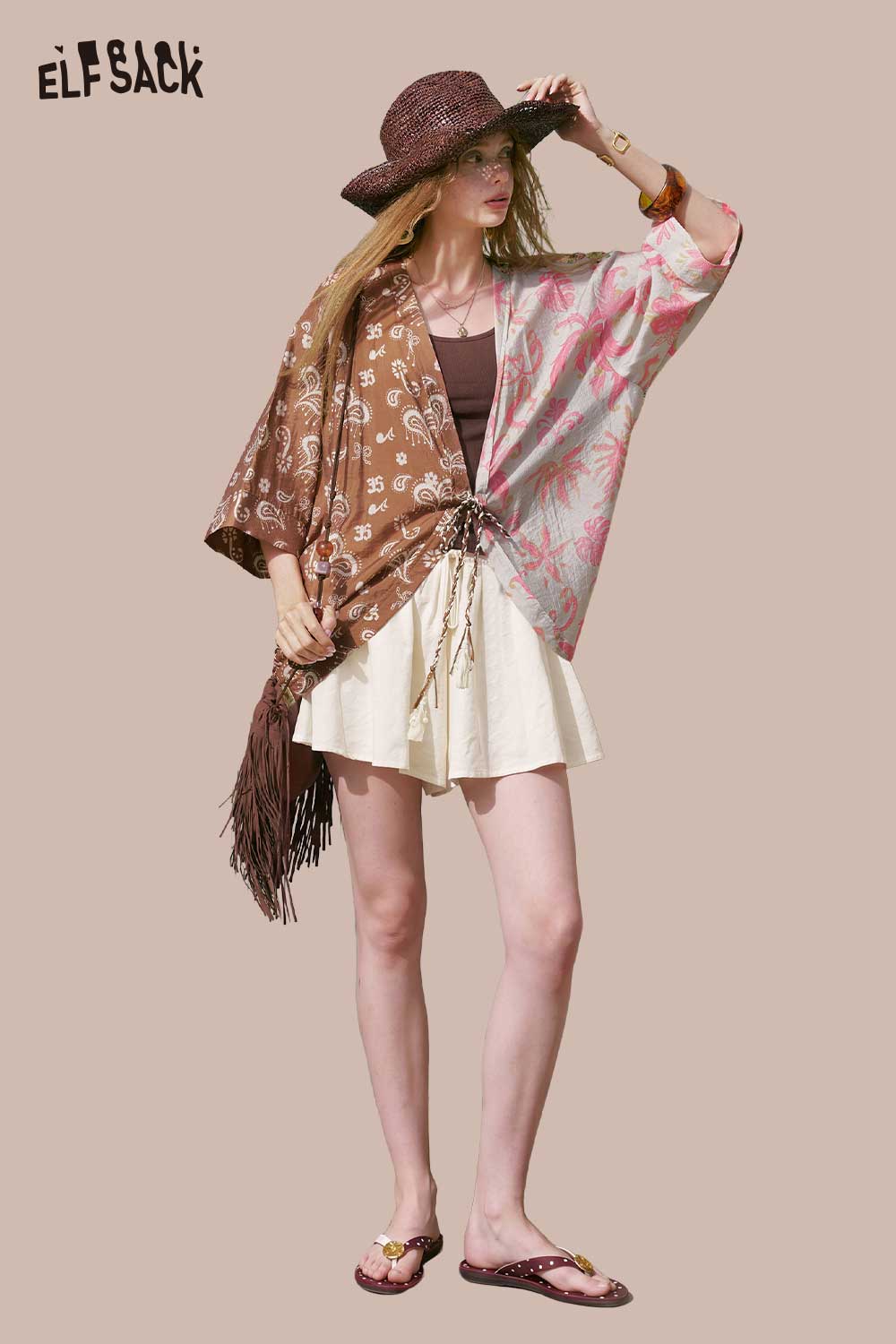ELFSACK Drawstring Loose Flow Culotte Shorts