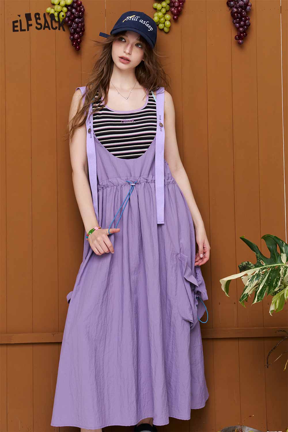 ELFSACK Drawstring Waist Cargo Overalls Dress