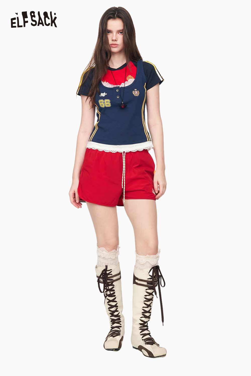 ELFSACK Drawstring Waist Embroidered Casual Shorts
