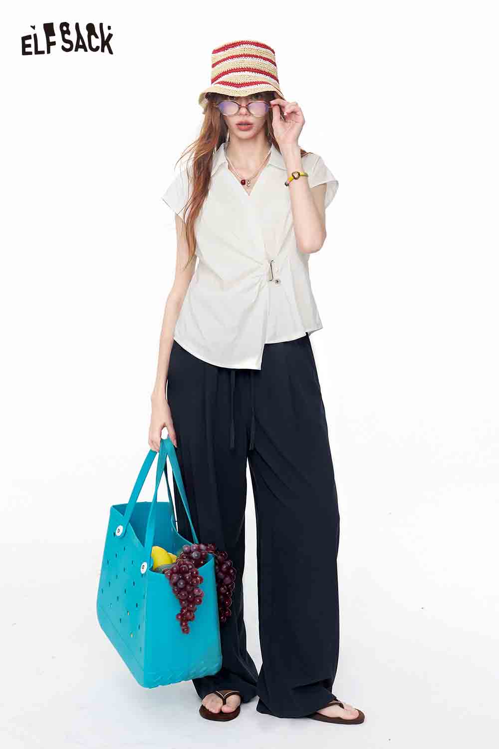 ELFSACK Drawstring Waist Loose Wide Leg Pants