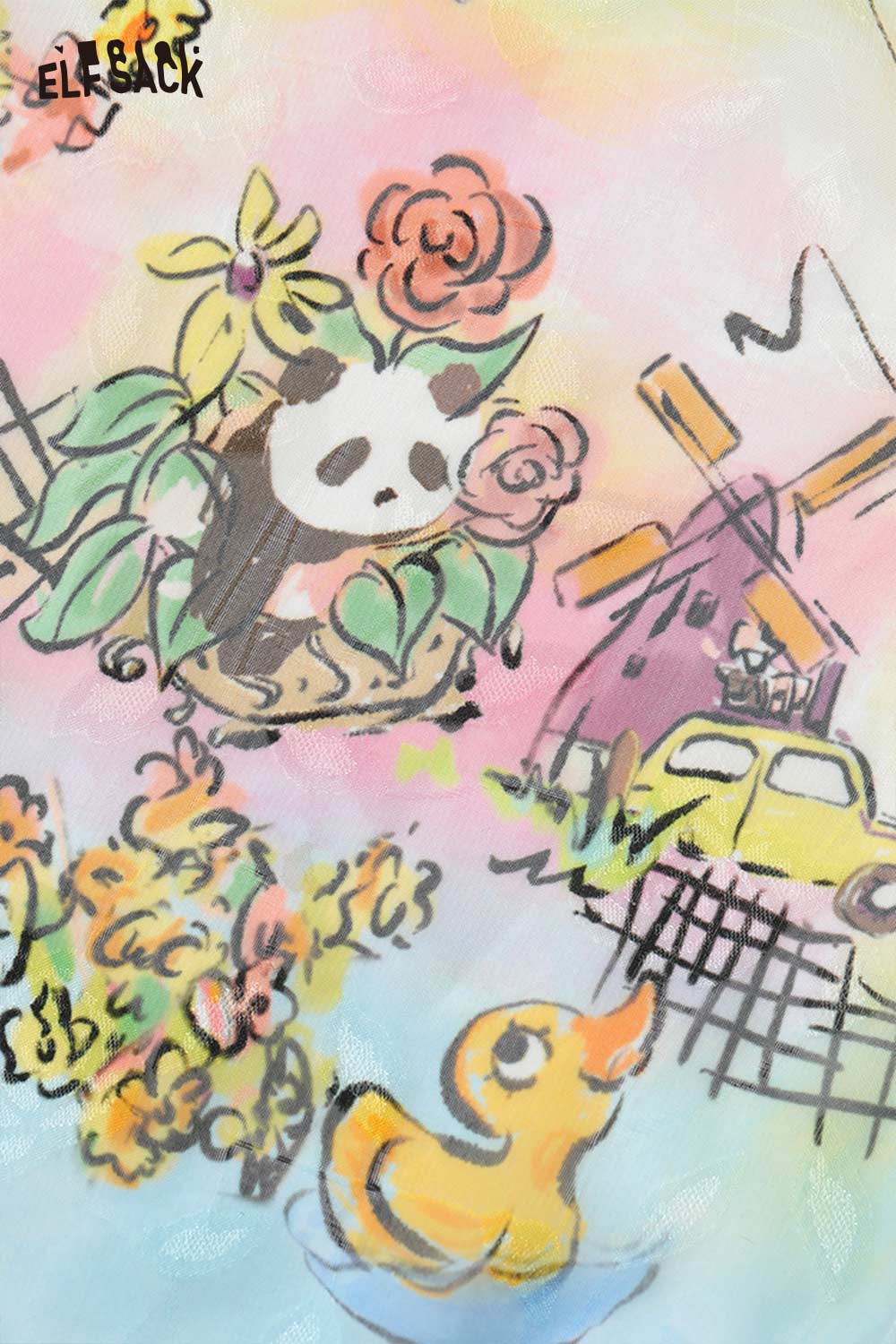 ELFSACK Dreamy Whimsical Graffiti Allover Print Loose Fit Long Sleeve Shirt