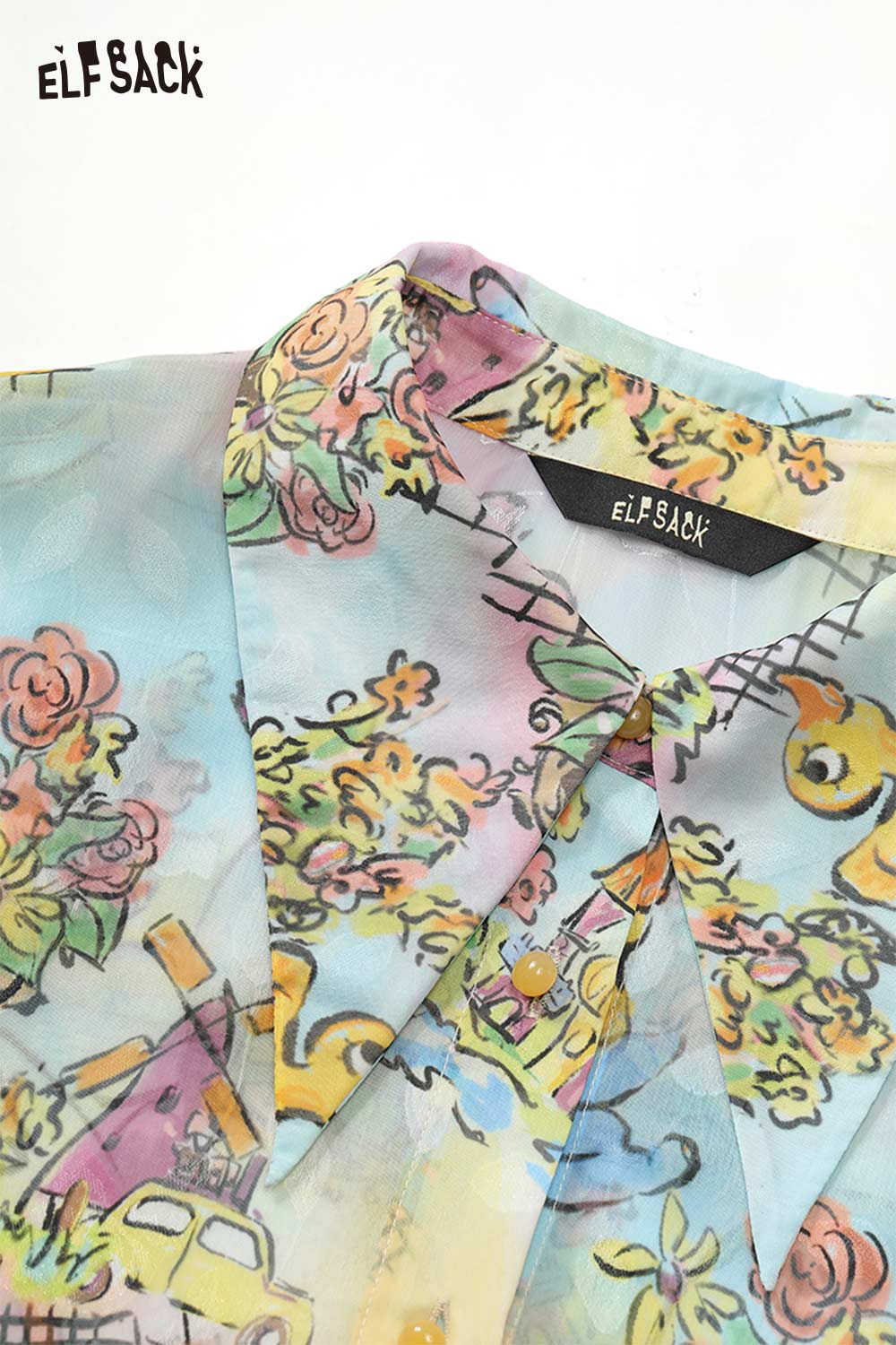 ELFSACK Dreamy Whimsical Graffiti Allover Print Loose Fit Long Sleeve Shirt
