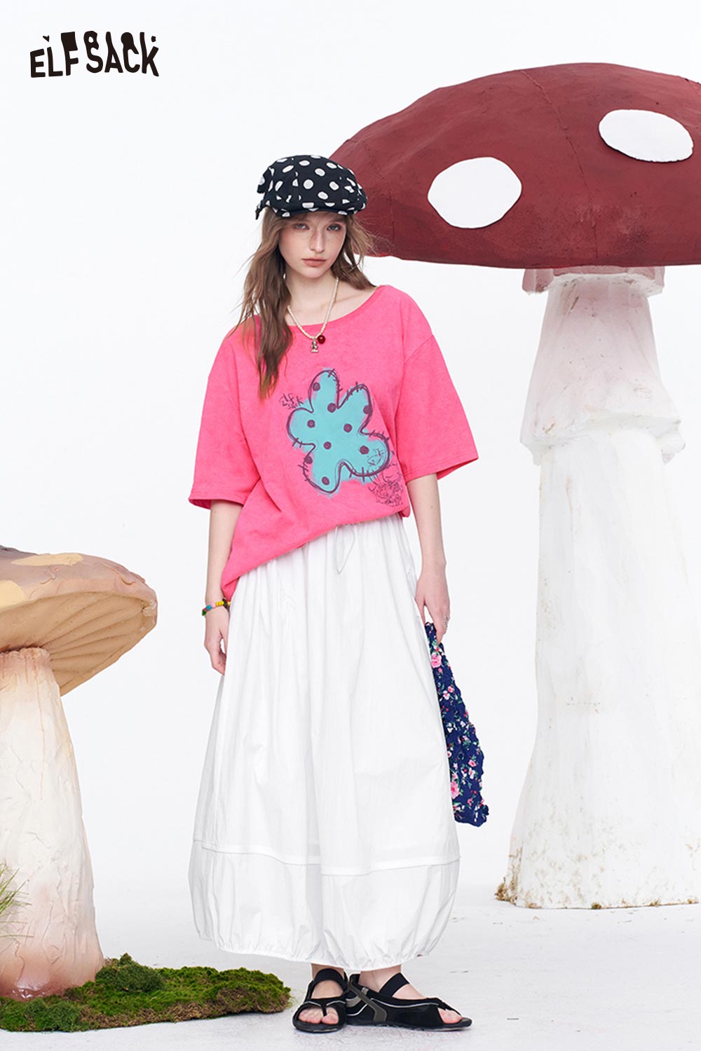 ELFSACK Elastic Waist Drawstring Lantern Skirt