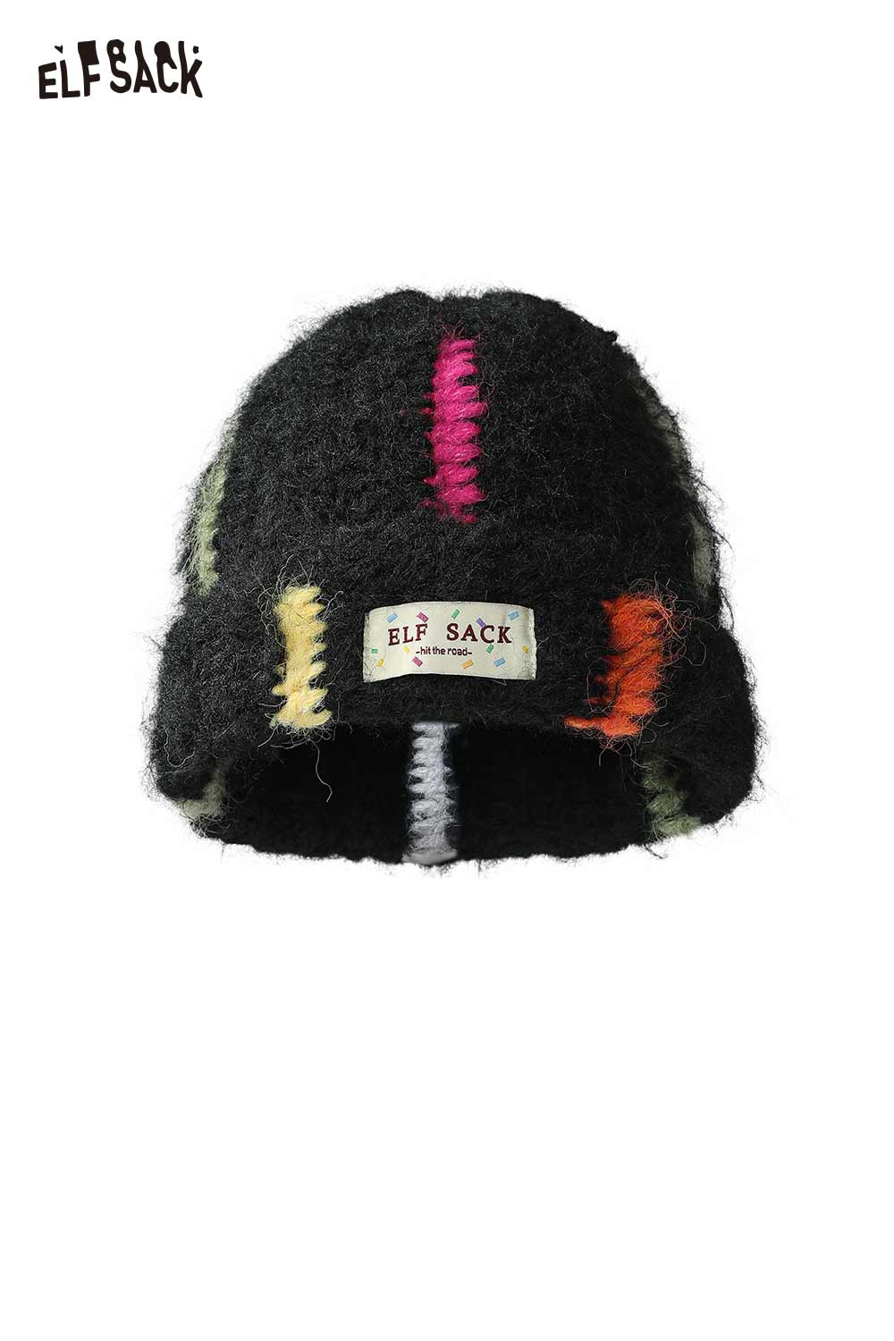 ELFSACK Cute Color Block Patch Logo Warm Knit Beanie