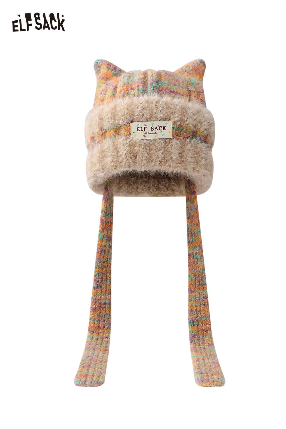 ELFSACK Cute Sweet Cat Ear Pom Pom Plush Warm Knit Beanie