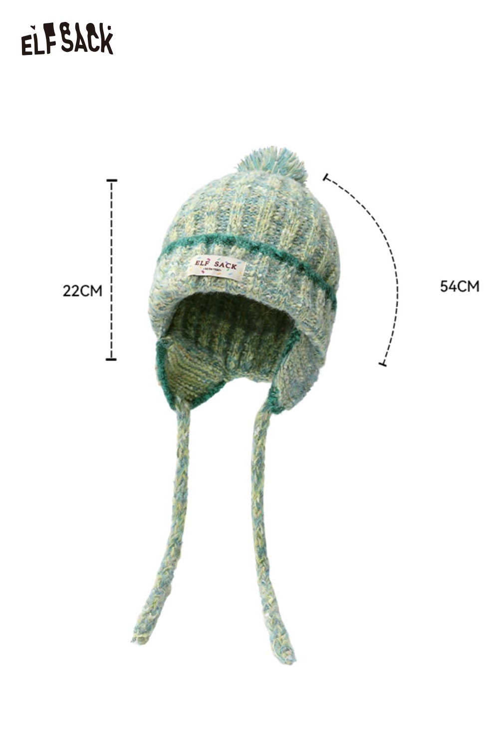 ELFSACK Cute Warm Color Striped Logo Tag Pom Beanie