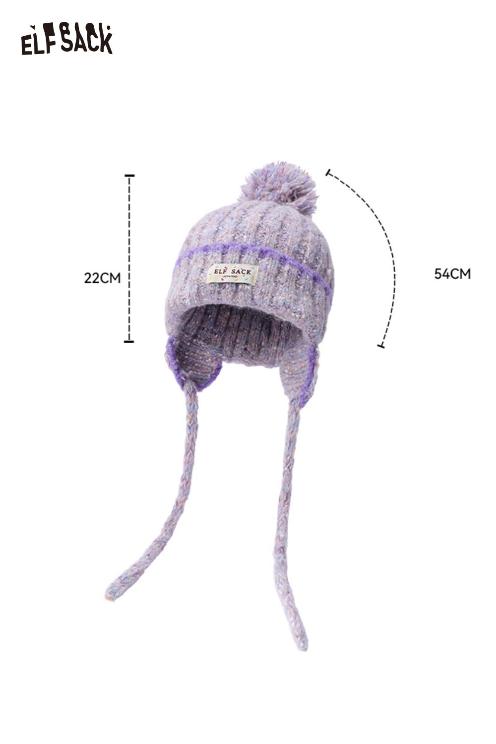 ELFSACK Cute Warm Color Striped Logo Tag Pom Beanie