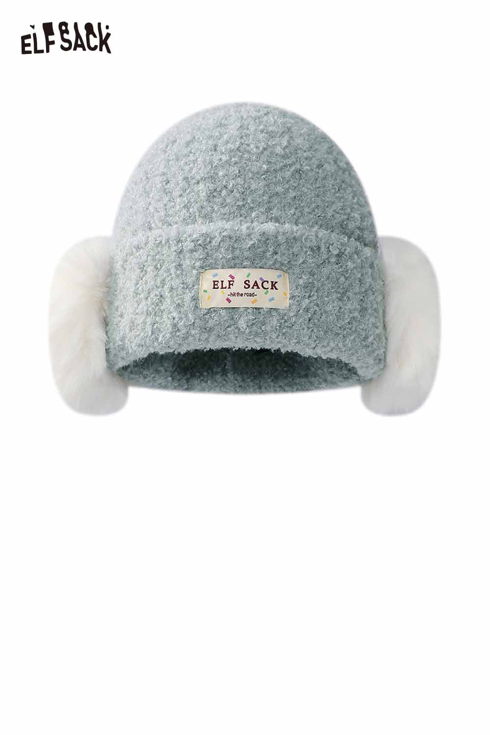 ELFSACK Cute Solid White Plush Ear Muff Beanie