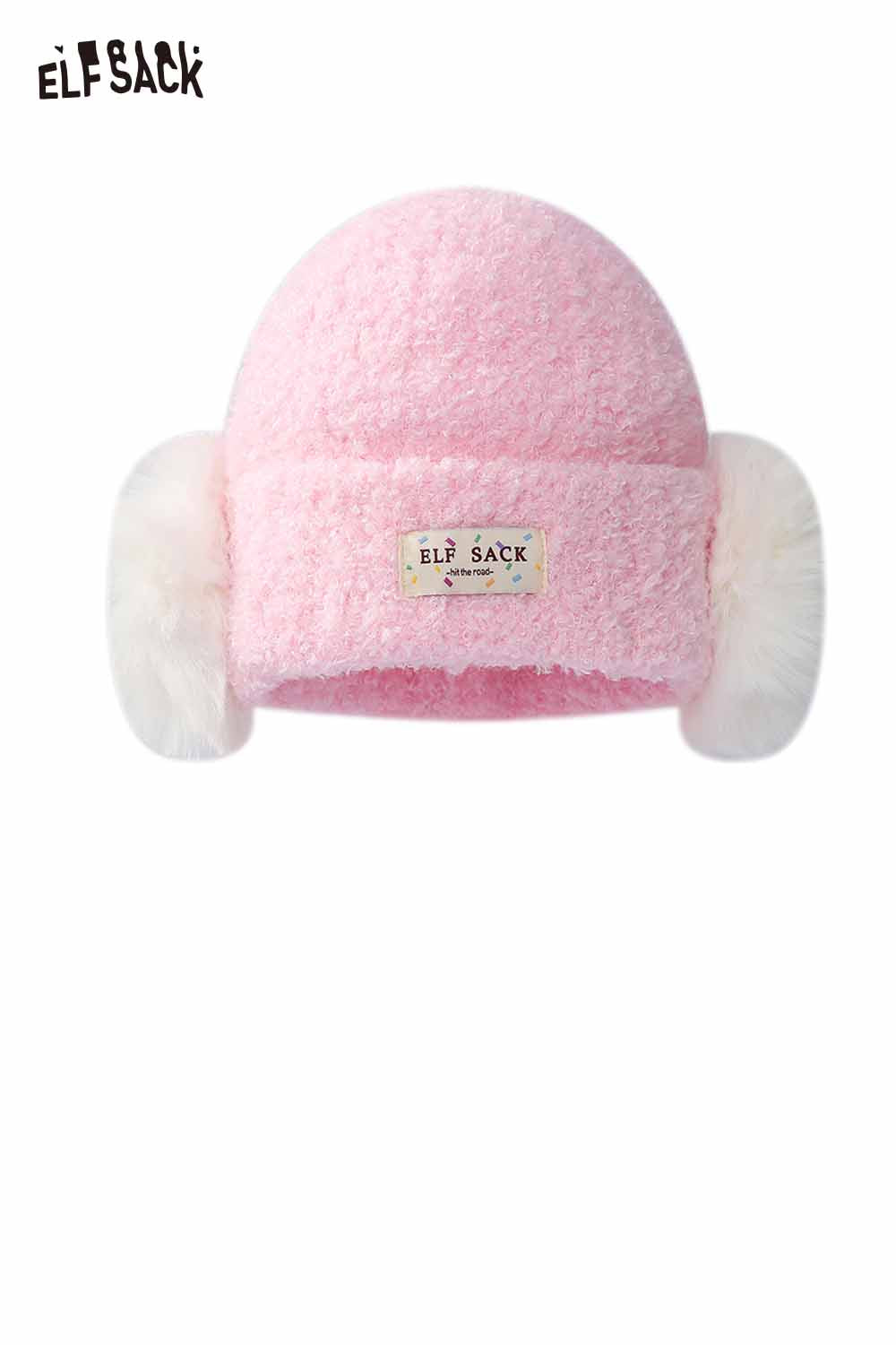 ELFSACK Cute Solid White Plush Ear Muff Beanie