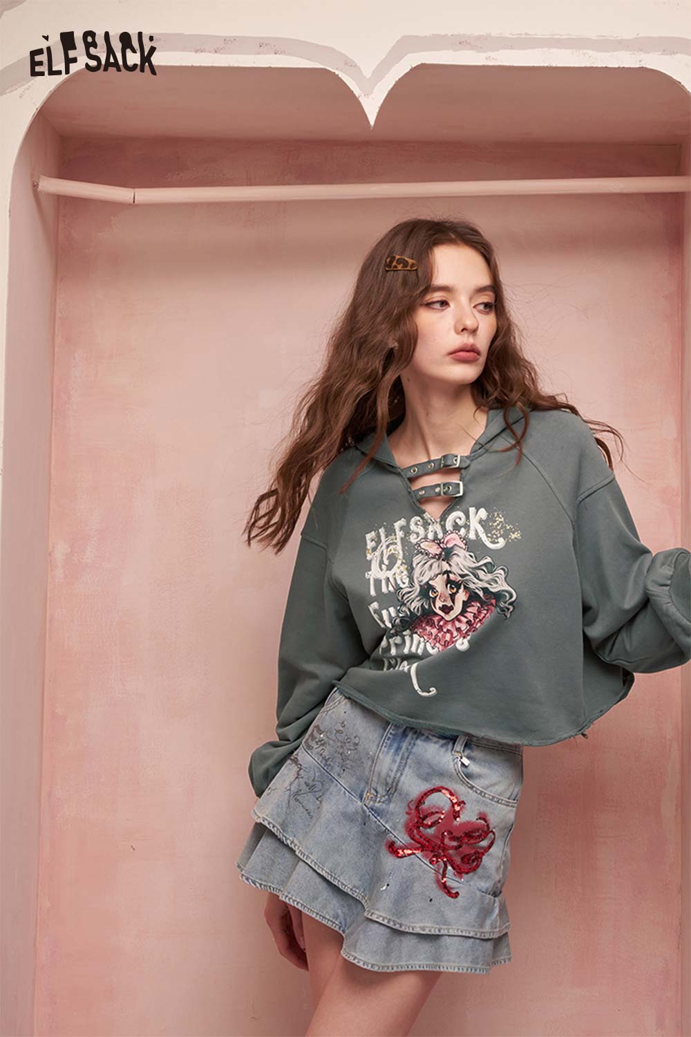 ELFSACK Y2K Sweet Cool Clown Girl Graphic Hoodie