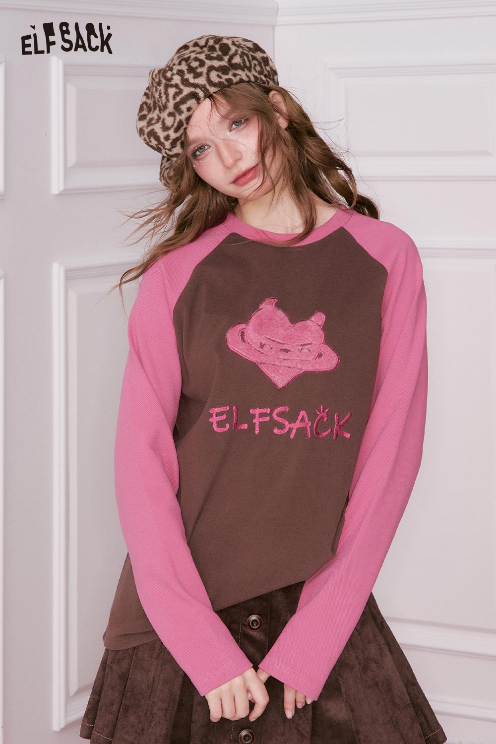 ELFSACK Casual Loose Devil Heart Letter Embroidery Tshirt