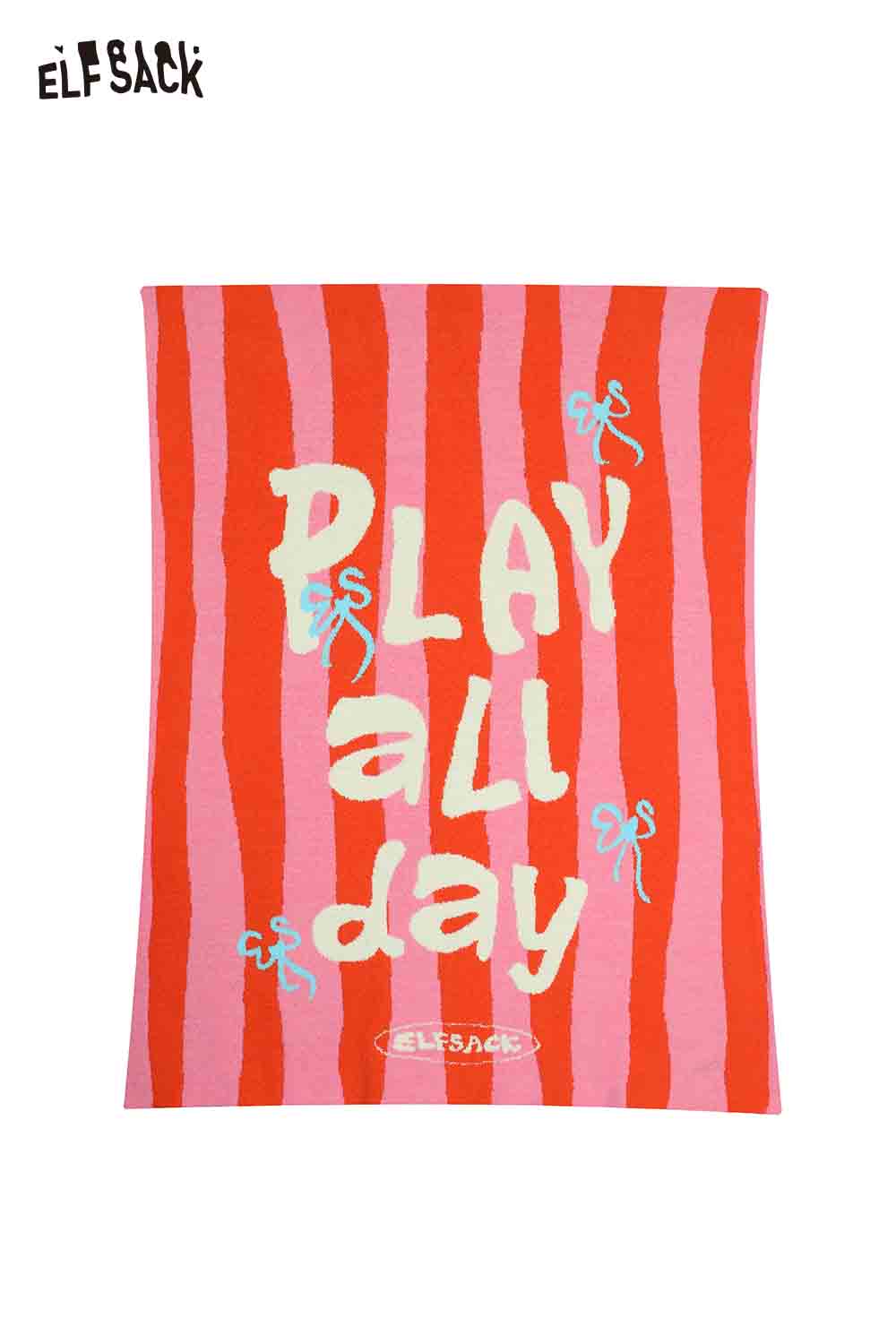 ELFSACK Striped Color Block Bow Letter Graphic Home Blanket