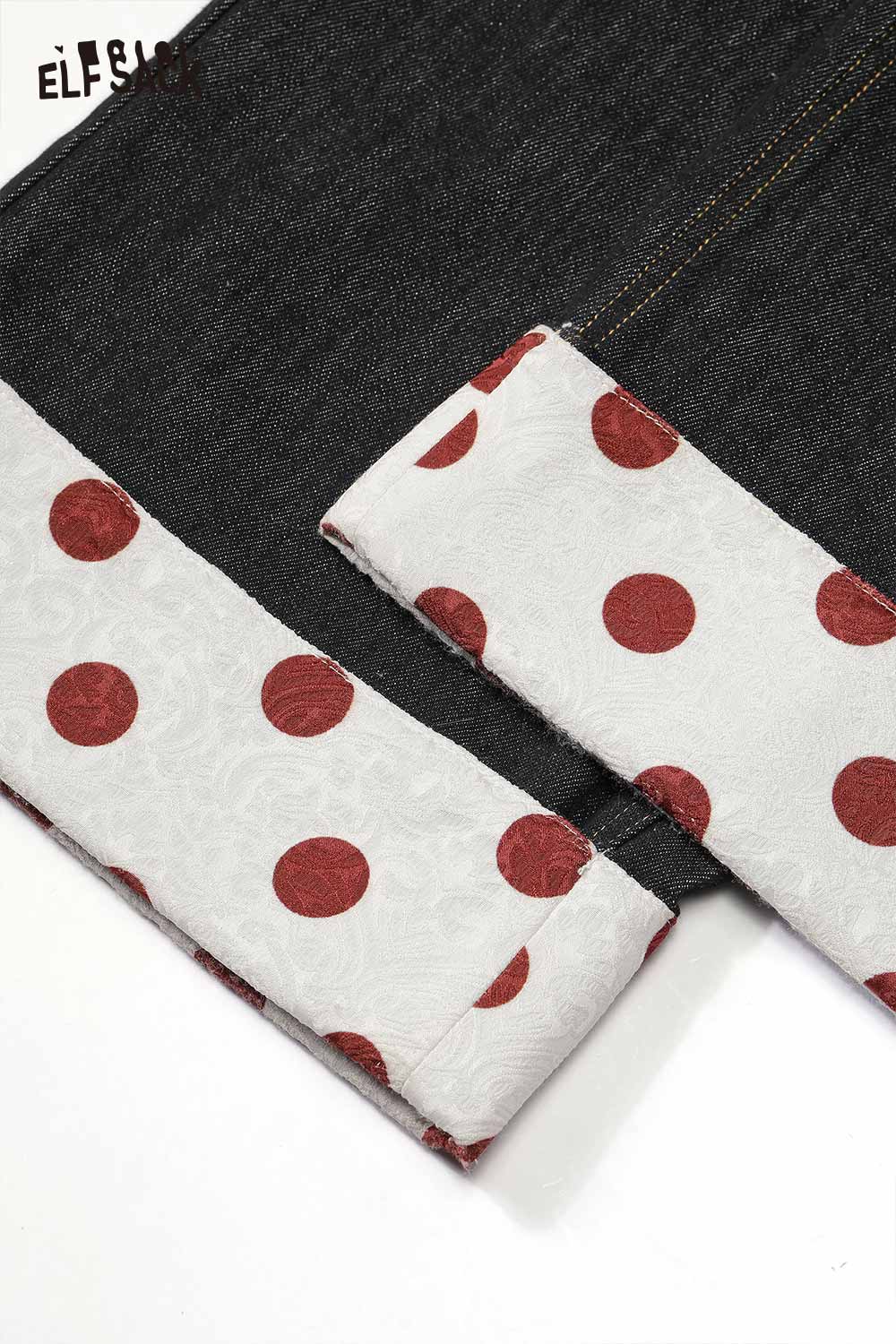 ELFSACK Vintage Sweet Cool Polka Dot Cuff Jeans