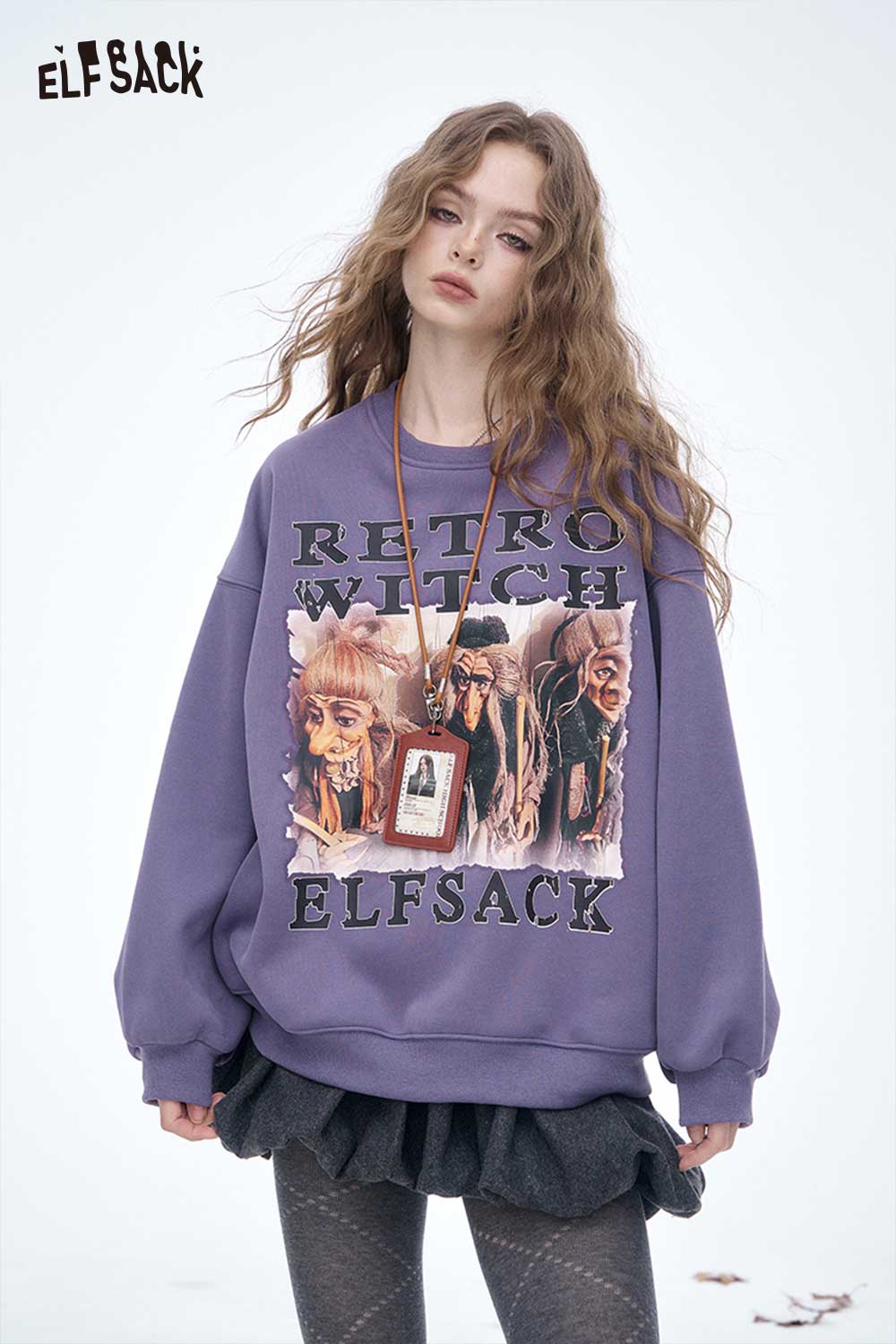 ELFSACK Soft Loose Solid Letter Graphic Round Neck Sweatshirt