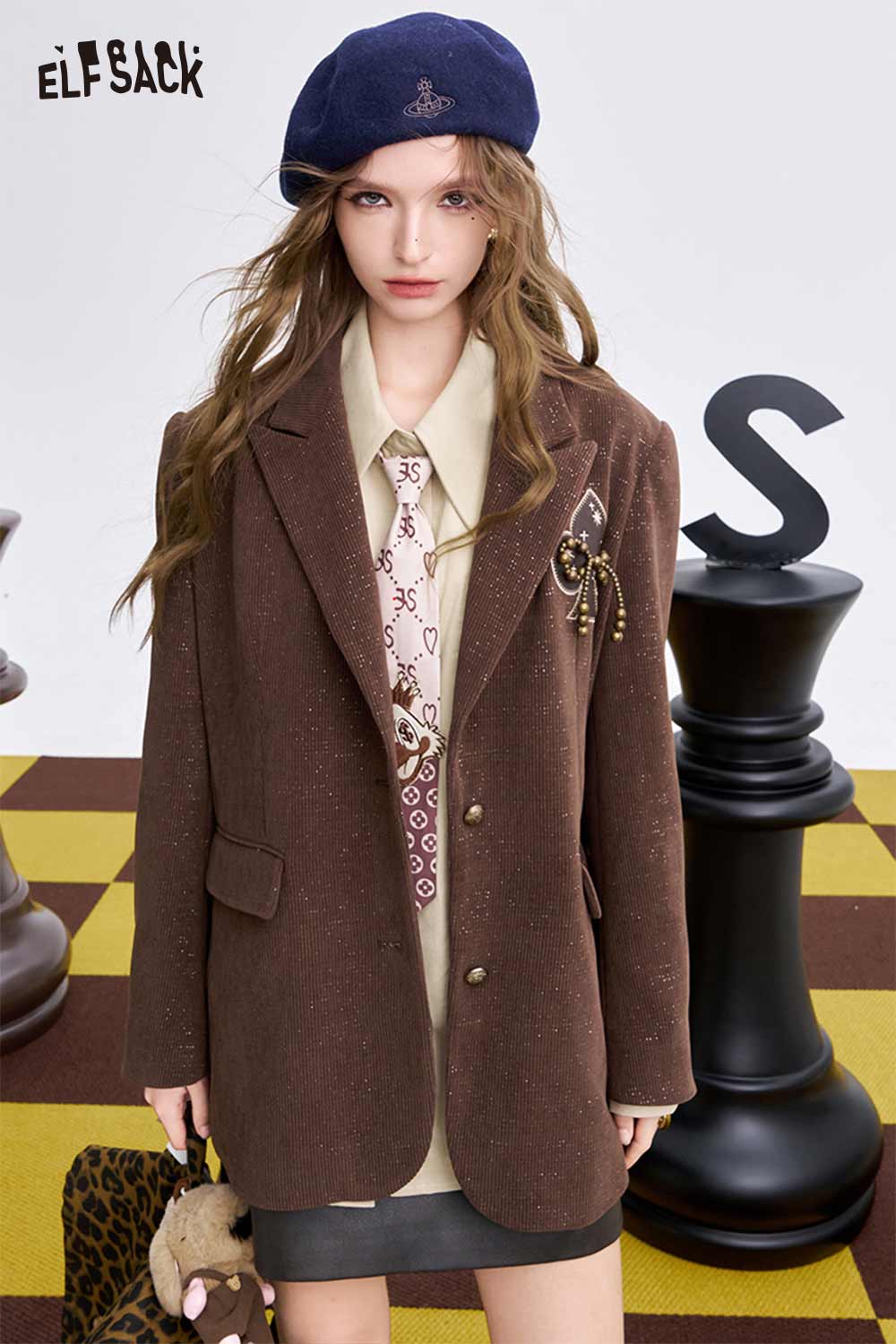 ELFSACK Light Letter Embroidered Solid Colour Shirt