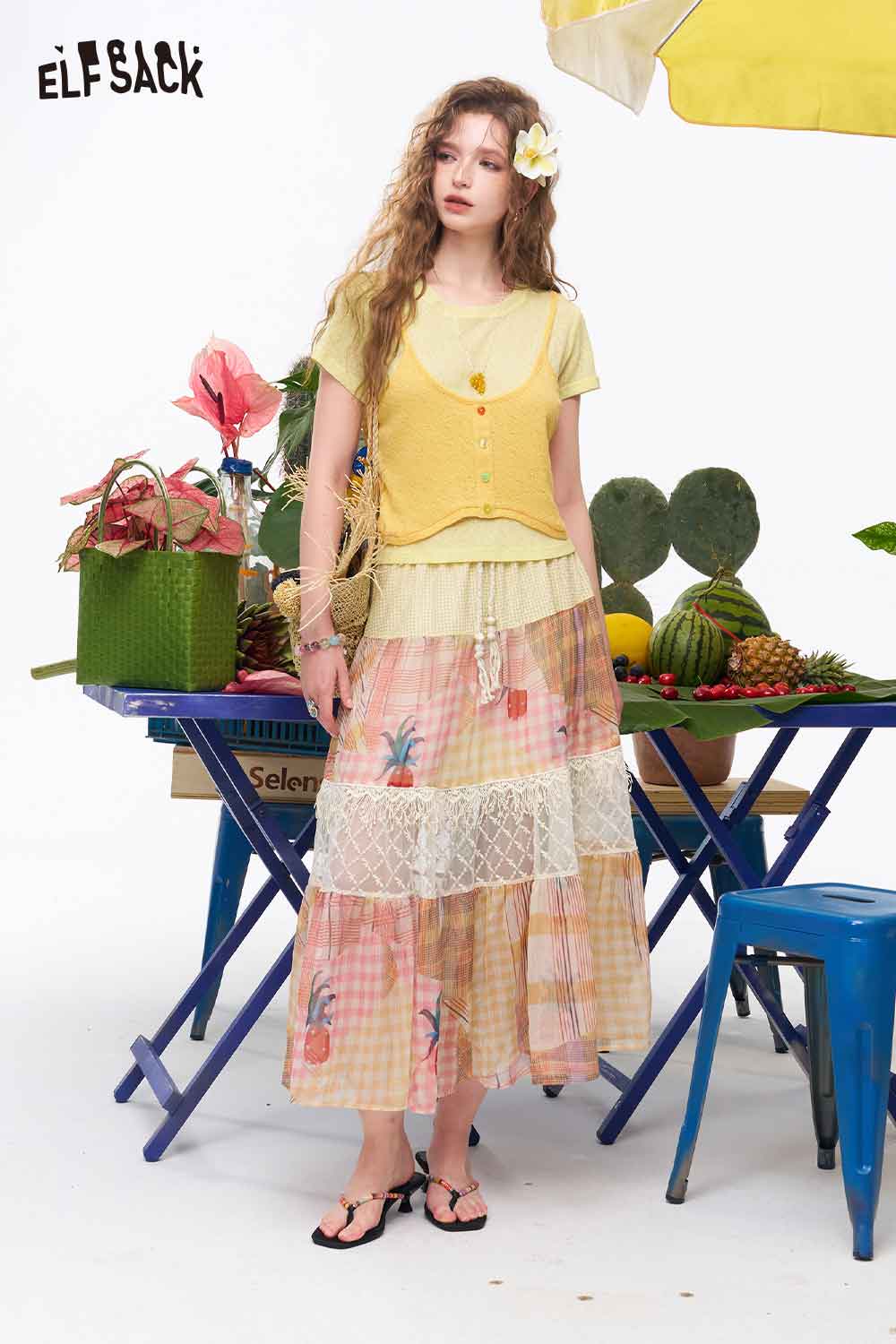 ELFSACK Fake Two Piece Button Layered Tee