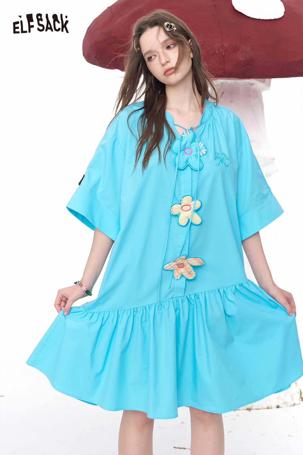 ELFSACK Floral Applique A-Line Mini Dress