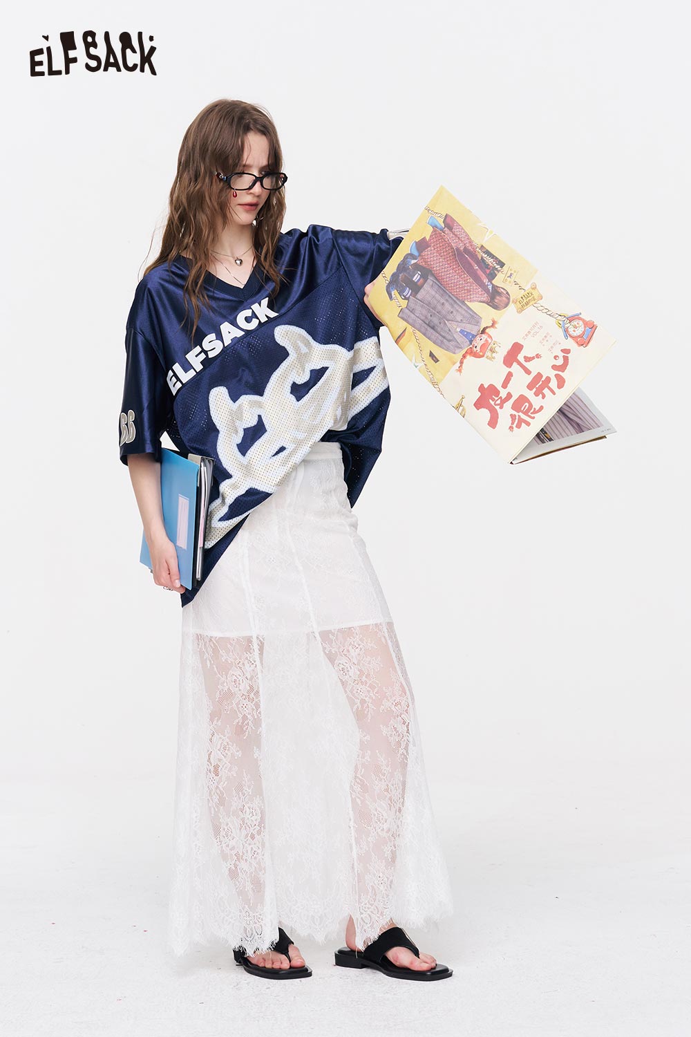 ELFSACK Floral Lace Sheer Maxi Skirt
