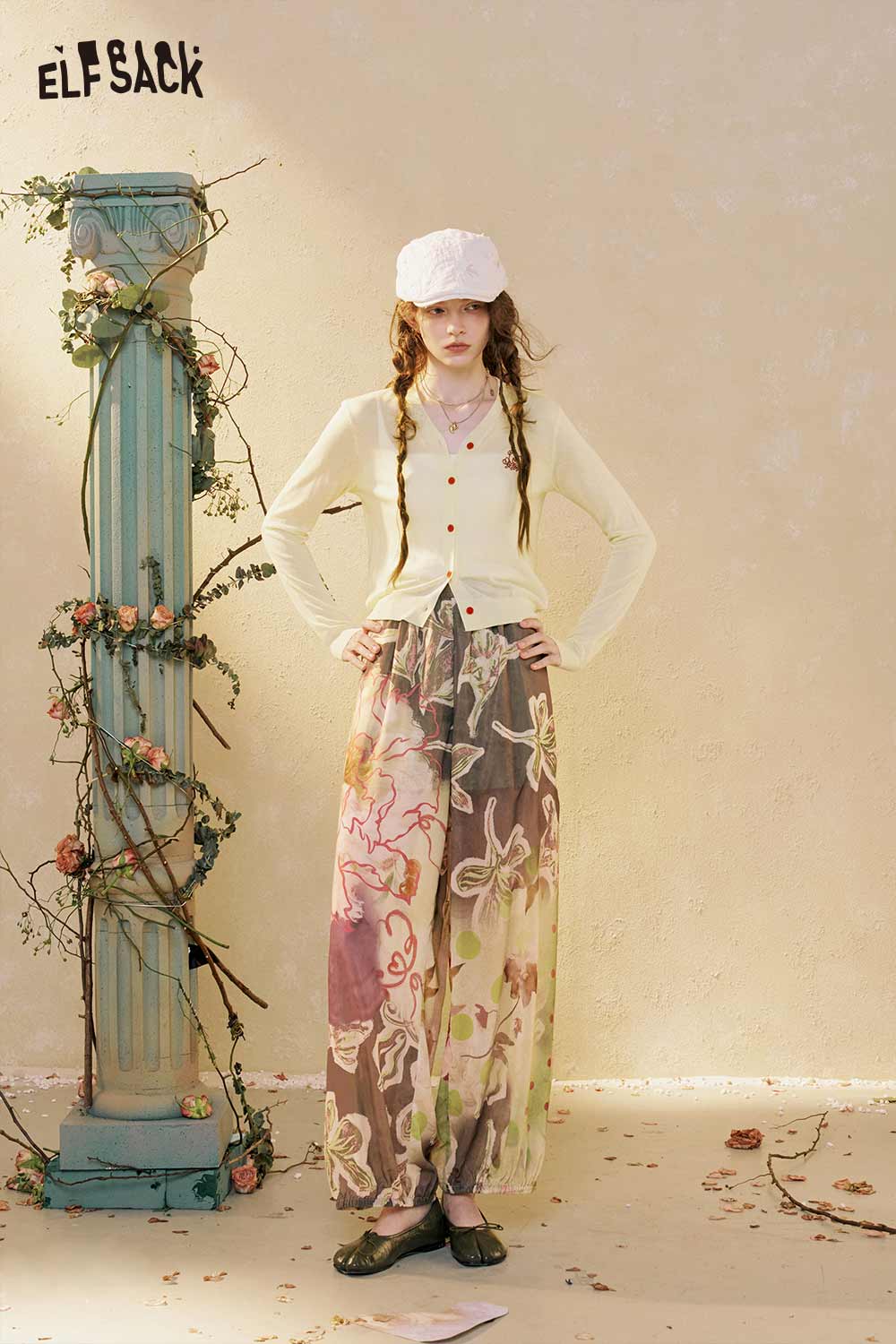 ELFSACK Floral Print Loose Wide Leg Pants