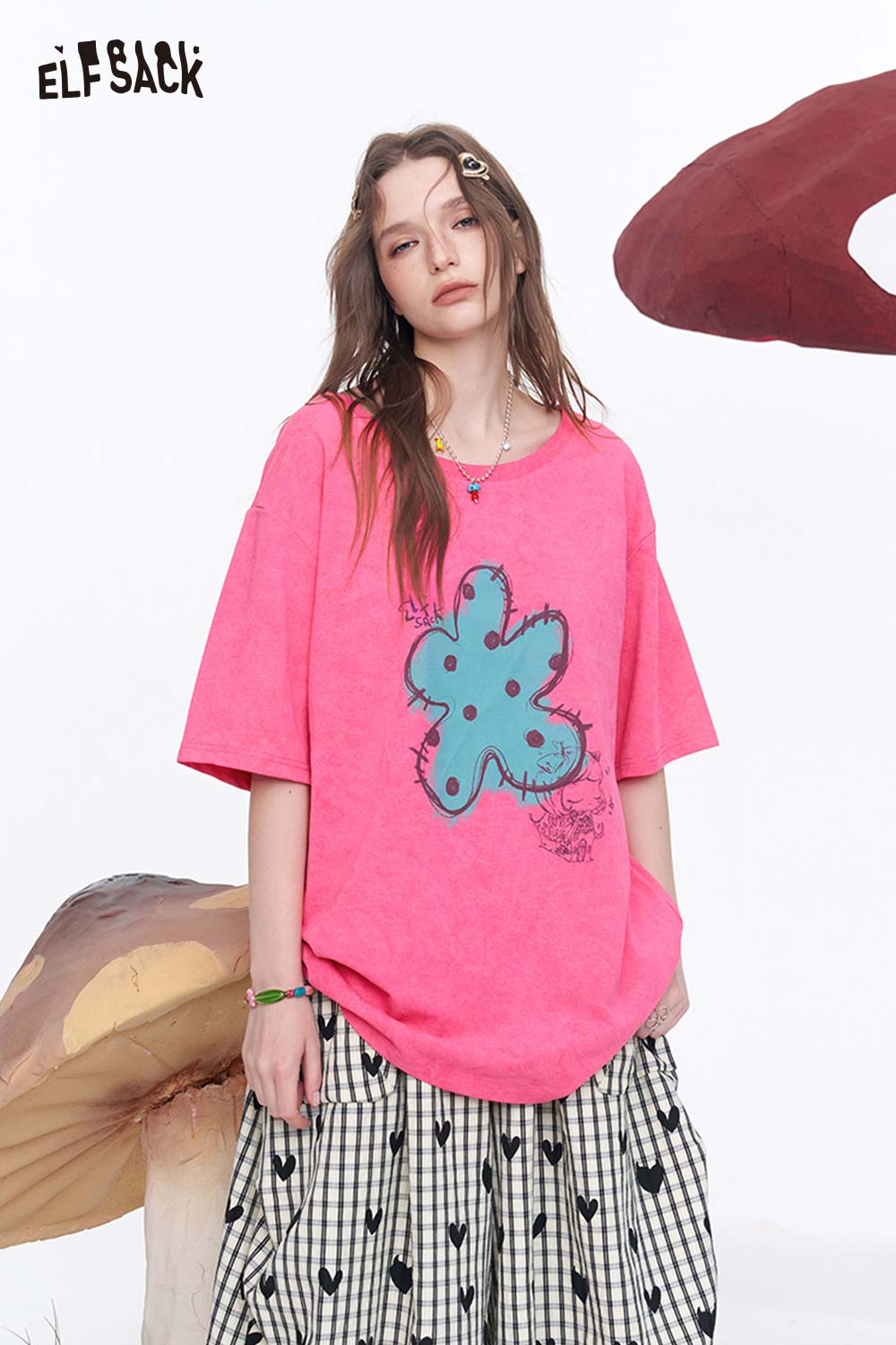 ELFSACK Flower Print T-Shirt with Back Bow Design