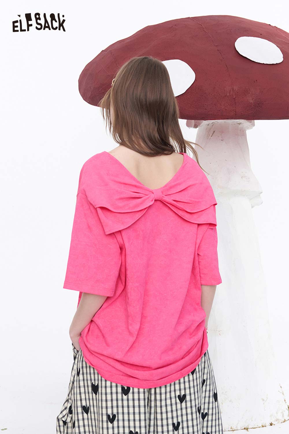 ELFSACK Flower Print T-Shirt with Back Bow Design