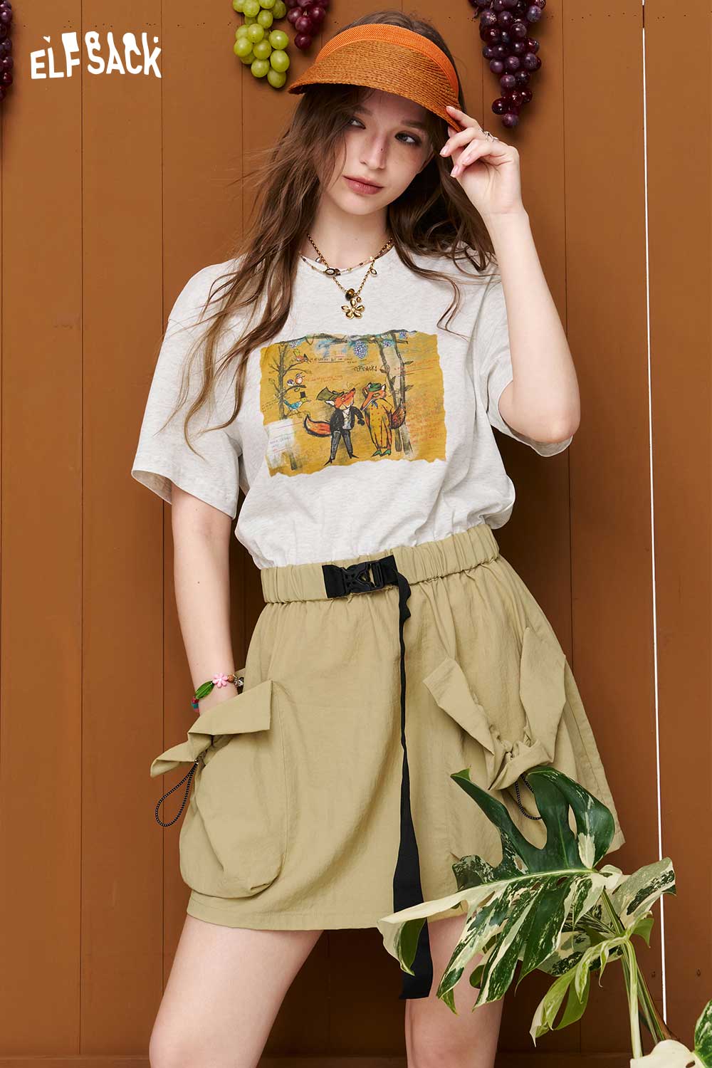 ELFSACK Fox Print T-Shirt Cargo Dress