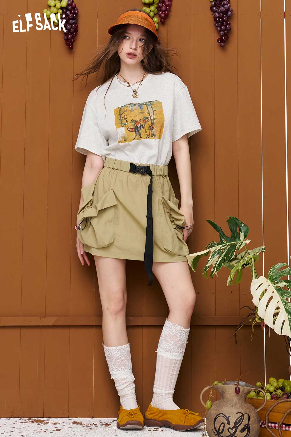 ELFSACK Fox Print T-Shirt Cargo Dress