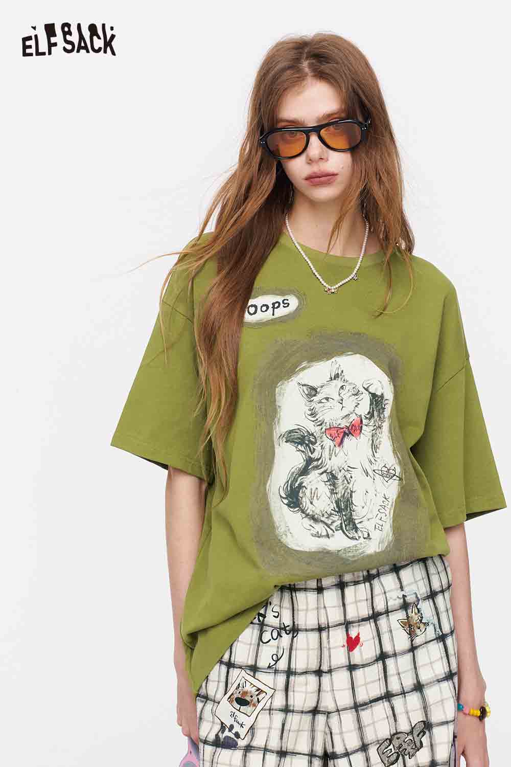 ELFSACK Hand-Drawn Pet Print Knit T-Shirt