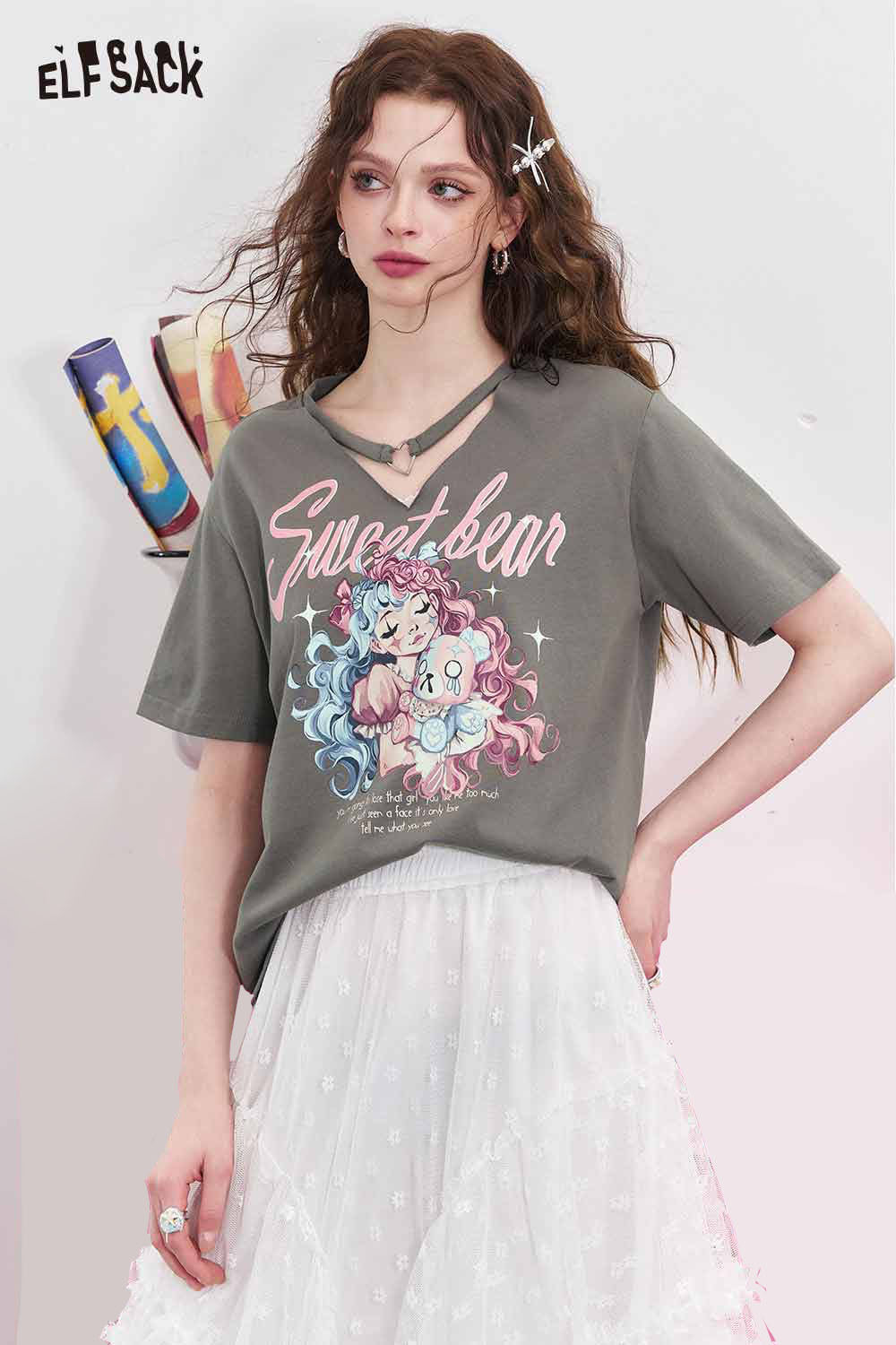 ELFSACK Heart Choker Sweet Bear Girl Tee