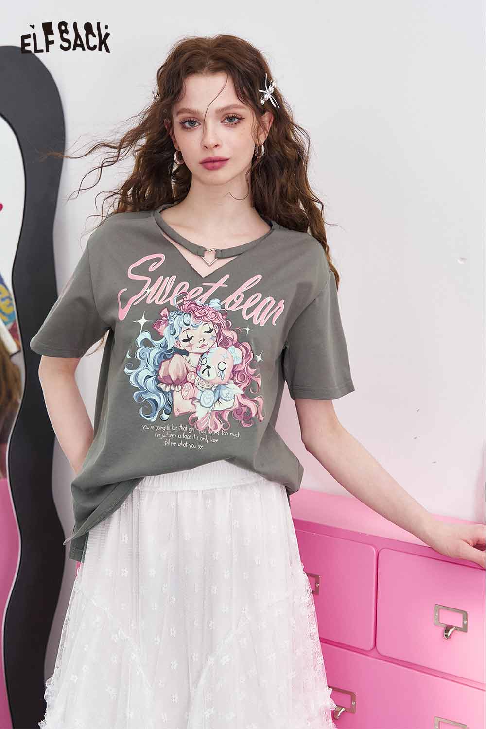 ELFSACK Heart Choker Sweet Bear Girl Tee