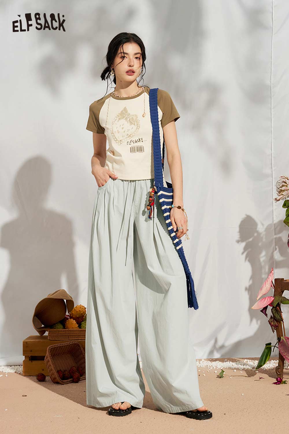 ELFSACK High Waist Drawstring Straight Leg Pants