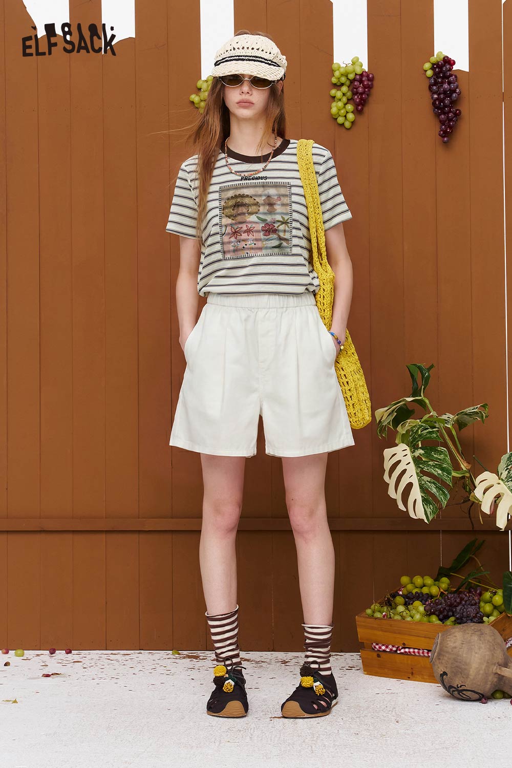 ELFSACK High Waist Elastic Waist Wide Leg Shorts