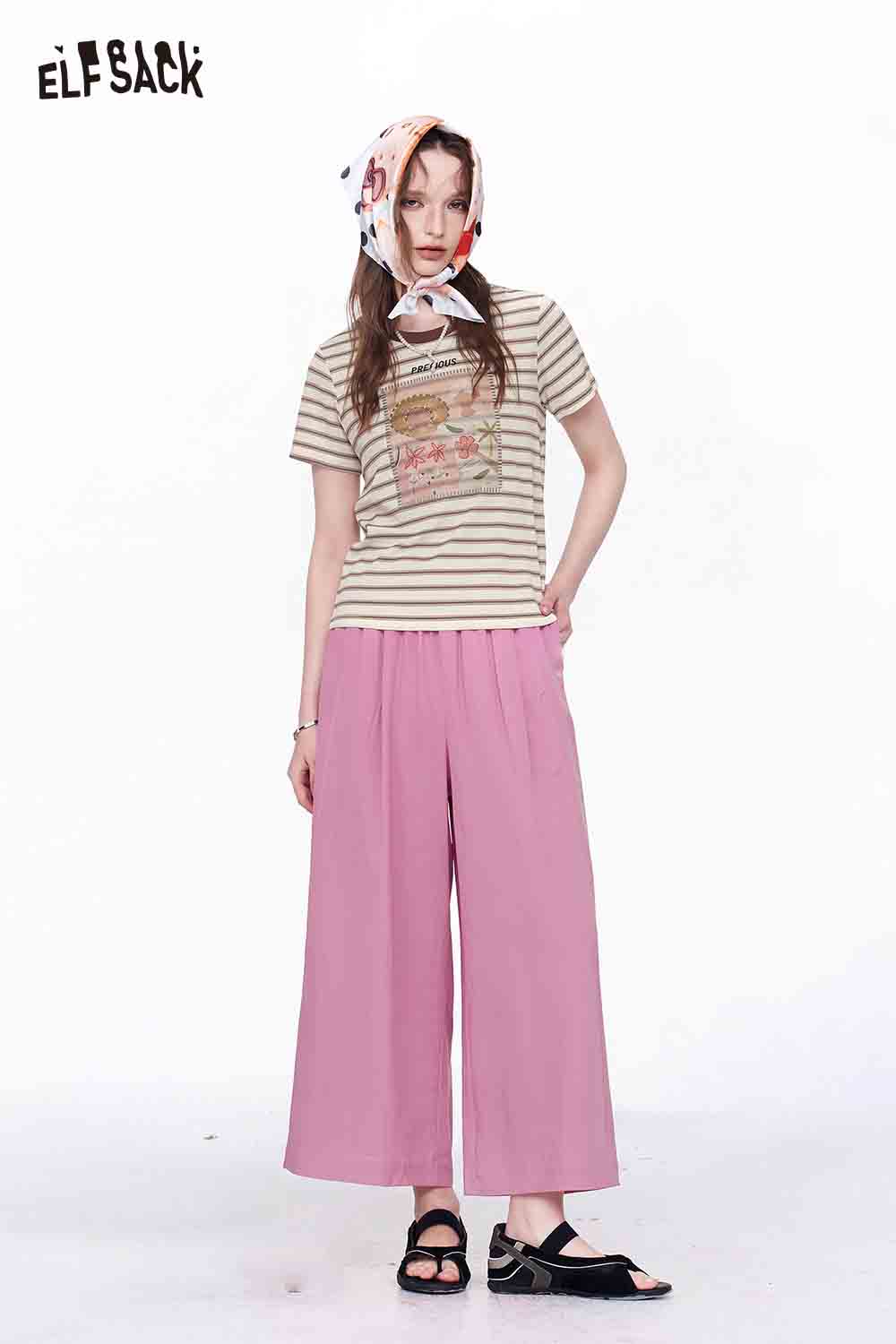 ELFSACK High Waist Elastic Wide Leg Pants
