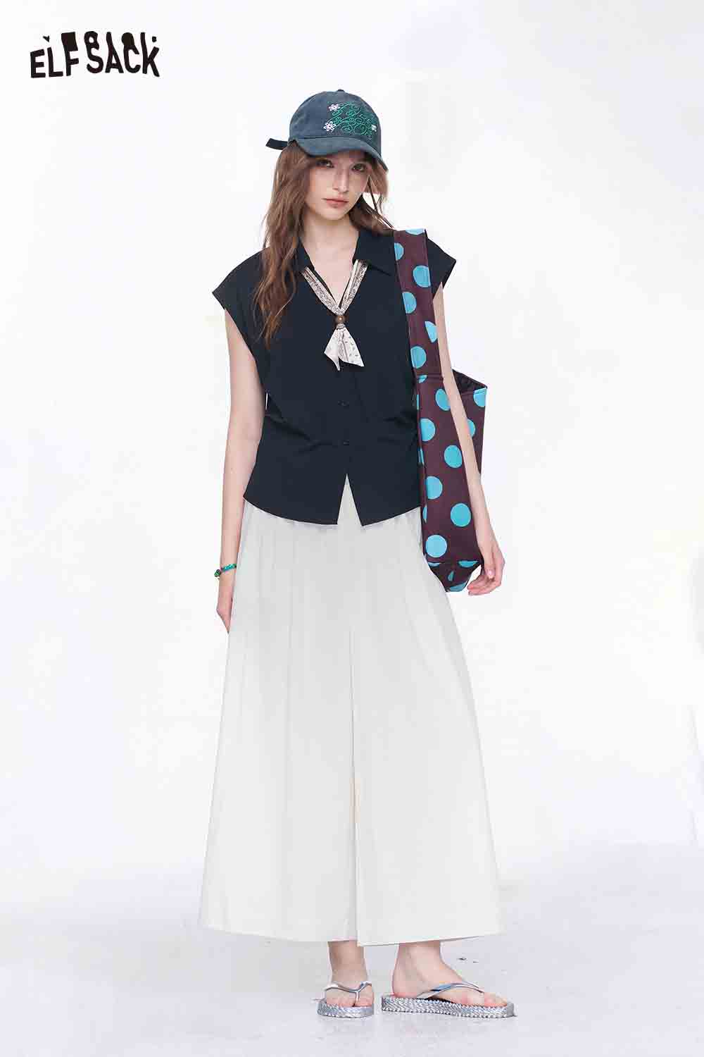 ELFSACK High Waist Elastic Wide Leg Pants