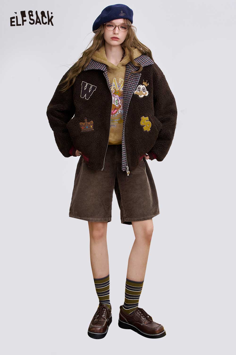 ELFSACK Soft Solid Colour High Waist Mid Shorts