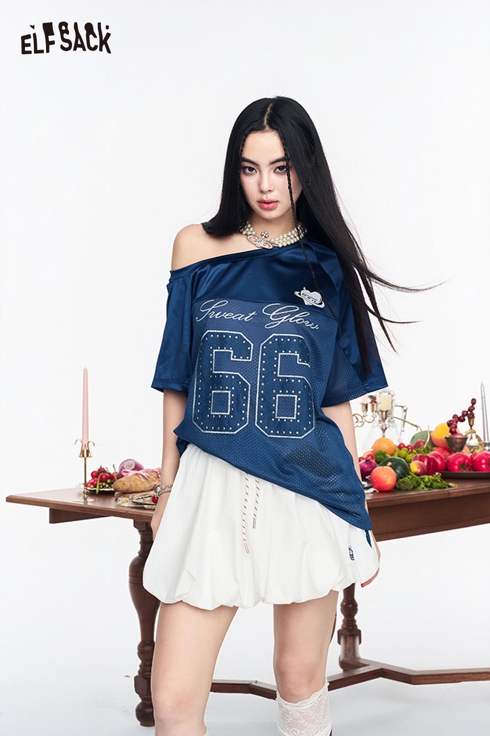 ELFSACK High Waist Striped Sporty A-line Mini Skirt