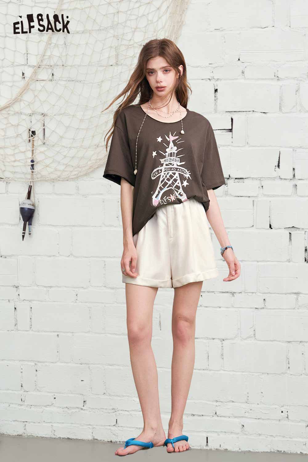 ELFSACK High-Waisted Belted Wide-Leg Utility Shorts
