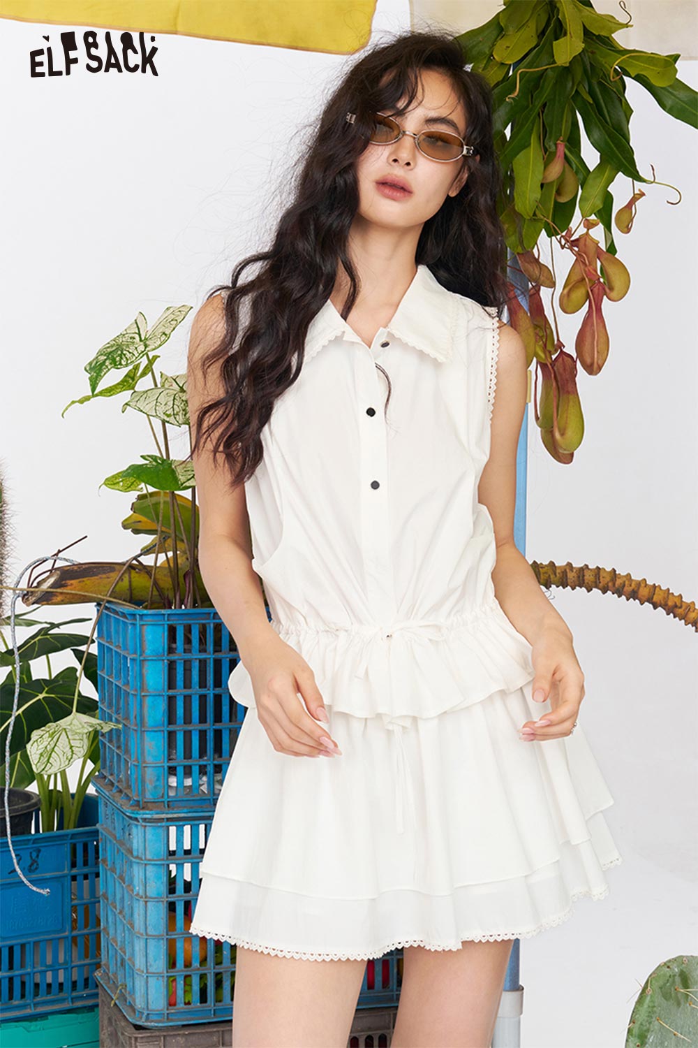 ELFSACK Lace Trim White 2 Piece Co-ord Set
