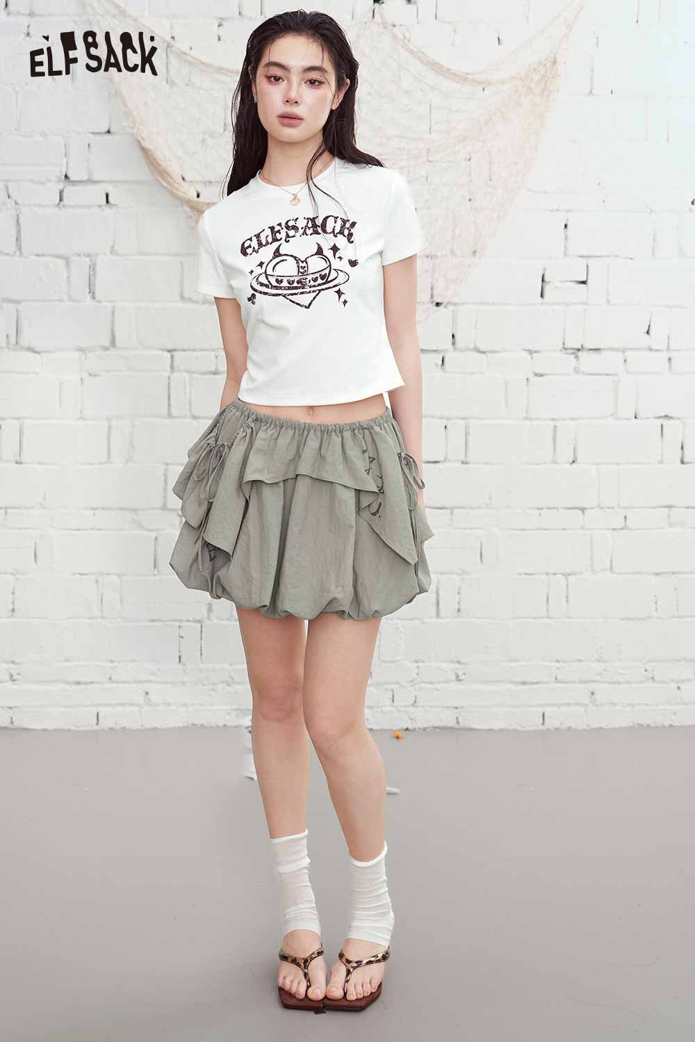 ELFSACK Layered Ruffle Puffball Mini Skirt