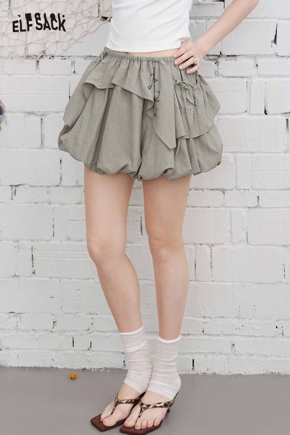 ELFSACK Layered Ruffle Puffball Mini Skirt